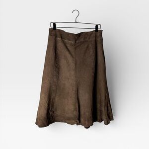 Eileen Fisher Skirt Brown 100% Goat Suede Size Large (K)